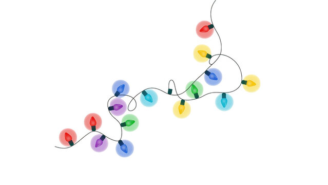 Colorful hanging string lights for festive holiday decoration and party celebration isolated on transparent background