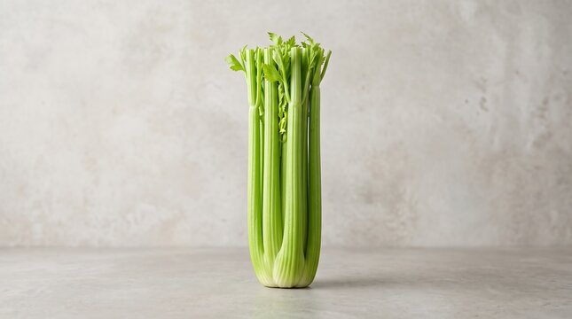 Fresh green celery stalk on concrete background