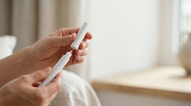Anonymous Hands Holding Generic Medical Device, Daily Healthcare and Self Care Routine Concept