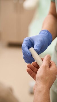 Healthcare Professional Handing Generic Medical Device to Patient During Medical Consultation
