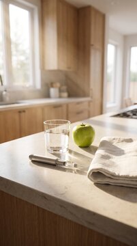 Healthy Morning Routine with Fresh Nutritious Food and Generic Medical Device on Modern Kitchen Counter