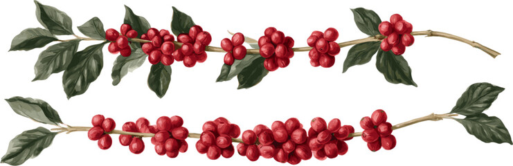 Obraz premium Two sets of watercolor coffee branches with clipping paths
