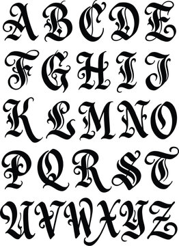 graffiti Gothic alphabet in black over white