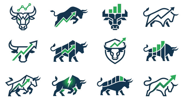 Bull market stock exchange icons.