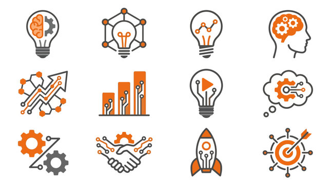 Business innovation and technology icons.