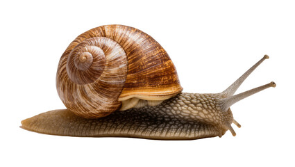 Brown spiral shell snail with textured body, isolated on transparent background © Maria