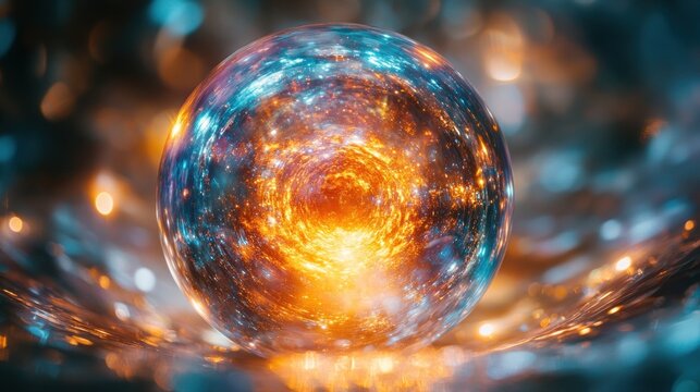 Glowing crystal ball filled with swirling cosmic energy