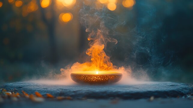 Mystical Candle Flame with Ambient Smoke in an Enchanted Outdoor Setting