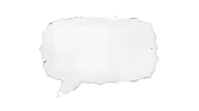 Torn paper speech bubble, white, blank, isolated, editable text box, comment shape, ripped edge