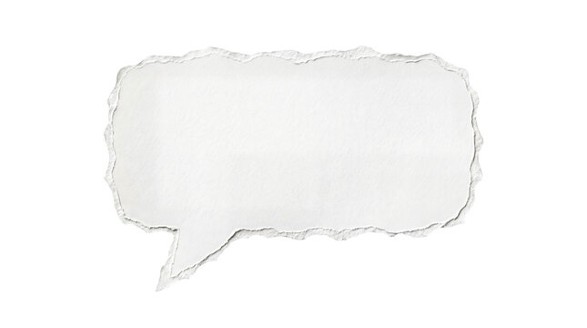 Torn paper speech bubble, white background, blank text box, ripped edge, conversation icon