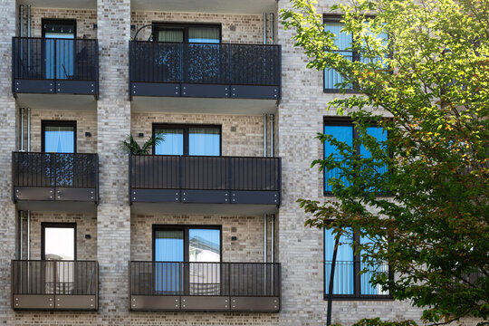 Front view of balconies on modern building