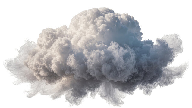 Voluminous white cumulonimbus cloud formation, isolated on transparent background