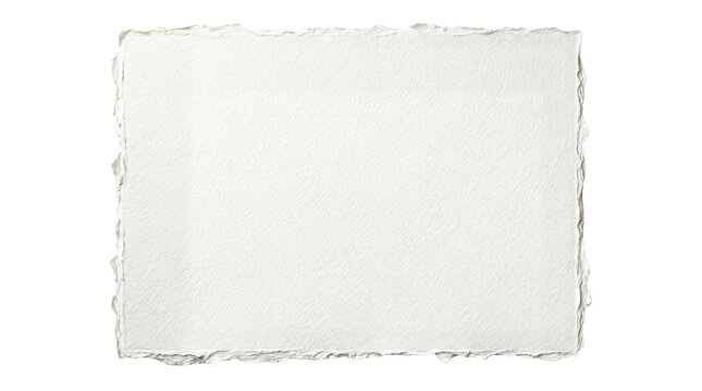 Vintage torn paper frame on white background, textured deckle edge sheet. Blank paper border for design mockup