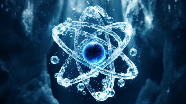 Glowing Frozen Crystal Atom Underwater in an Icy Cavern