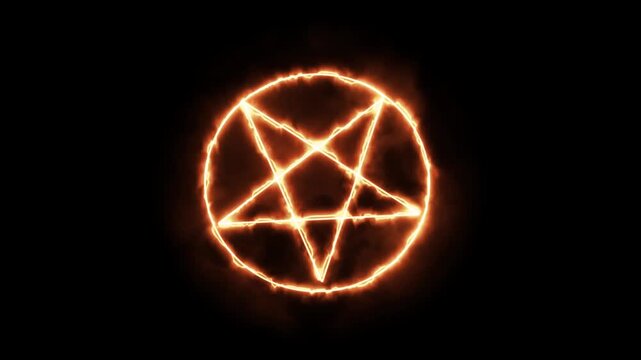 A digital rendering or stock footage of a burning pentagram symbol, commonly referred to as a "fire pentagram".