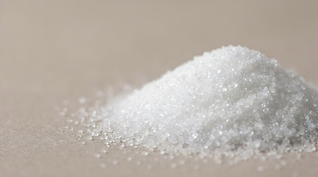 A close-up view of white crystalline powder showing allantoin substance used in cosmetic skincare formulations and dermatology treatment applications