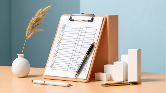 Clipboard with checklist and pens on desk