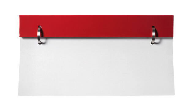 Red metal binder clip holding blank white paper, isolated on transparent background