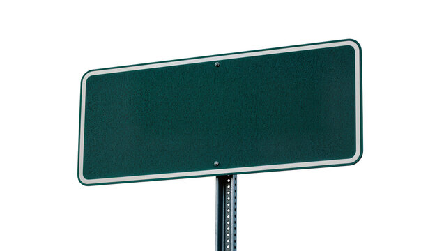 Blank dark green rectangular road sign with white border, isolated on transparent background