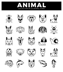 Fototapeta premium animal icons in simple line art with clear outlines on a white background.