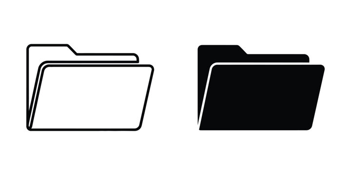 File folder set featuring outline and solid variations for digital document management and storage systems