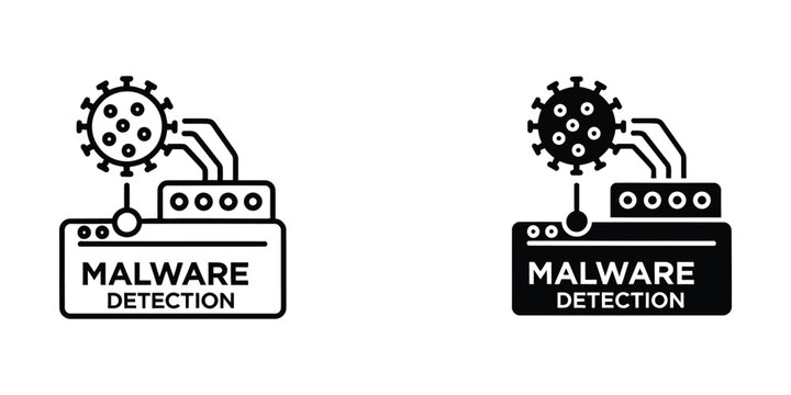 Malware detection set featuring virus symbol and computer window for cybersecurity threat analysis