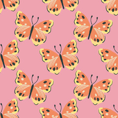 Fototapeta premium Seamless pattern with orange butterflies in oil pastel style