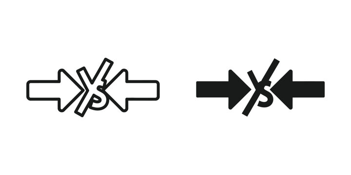 No compression or conflict set featuring opposing arrows and strikethrough for technical data restrictions