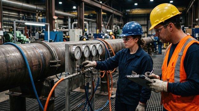 Technical experts monitoring industrial machinery