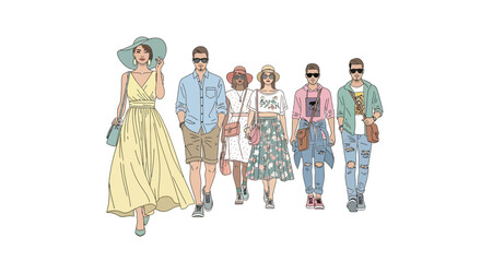 Obraz premium Diverse group of people in casual summer clothing standing together.
