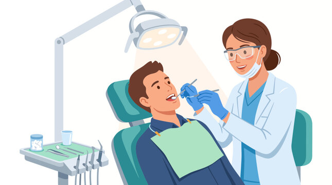 A doctor is treating a patient's tooth carefully and meticulously
