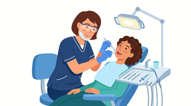A doctor is treating a patient's tooth carefully and meticulously
