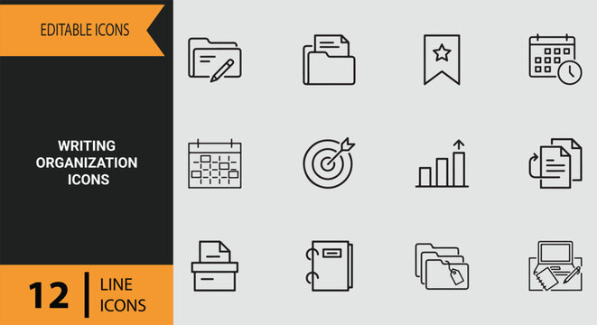 Writing Organization Icons Outline icon set: Structured Writing Organization Outline Icons for Content Outlining Storyboarding and Planning Projects