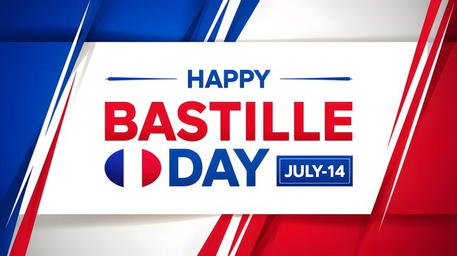 Festive French National Celebration Banner with Fireworks and Date on Red White Blue Background