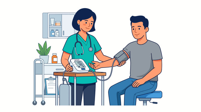 Doctor and Patient with Nurse Providing Medical Care and Consultation in Modern Hospital Cartoon Vector Illustration