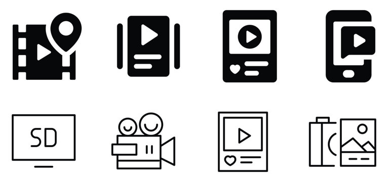  Video icon set. Cinema and movie symbol. Vector illustration. 