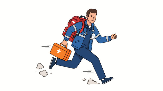 Young male doctor run to patient Cartoon Vector Illustration