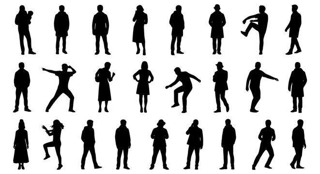 Silhouettes of Diverse People Engaged in Various Activities.