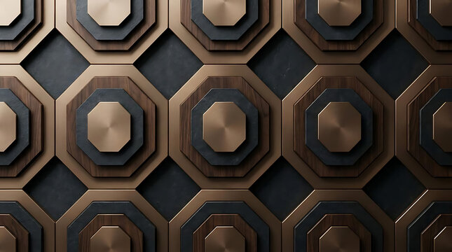 Geometric octagon pattern with wood and metal textures
