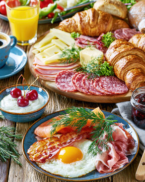 Gourmet Breakfast Platter with Coffee and Juice AI Generative