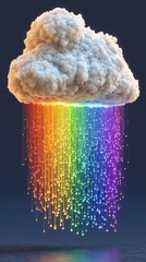 Naklejka premium Whimsical Cloud Raining Colorful Fiber Optic Strands with Rainbow Light and Reflection