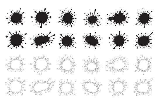 Set of Paint Splatter Vector graphics, ink illustrations 