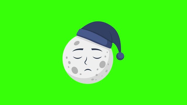 Animated sleeping moon character loop on green screen background