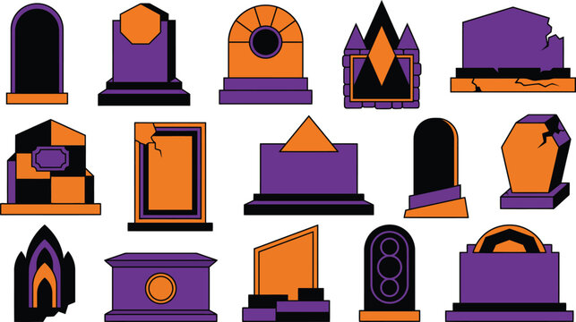 Halloween tombstone graveyard vector set.