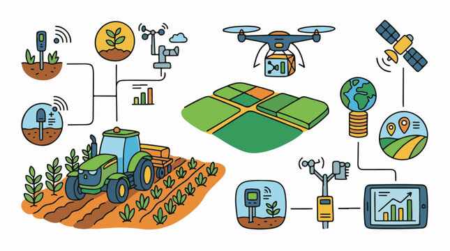 Technology in agriculture precision farming with smart sensors and drone