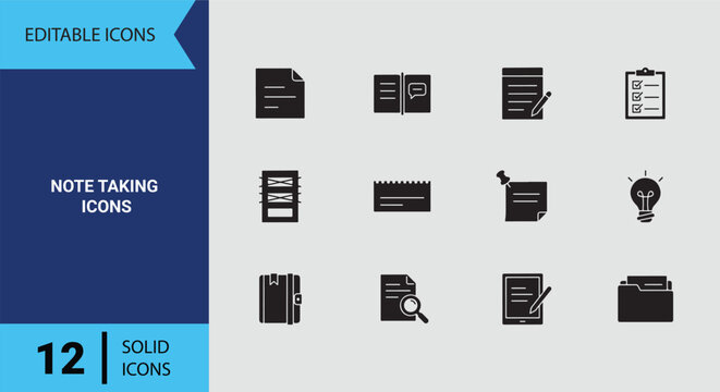 Solid Note Taking Icons for Quick Reminders Journaling Personal Productivity and Brainstorming Sessions