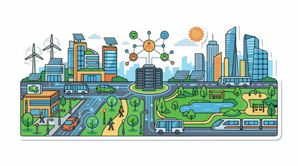 Obraz premium Smart city with renewable energy transport and digital network