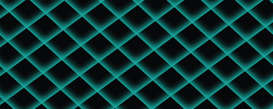 Abstract cyan neon geometric diamond pattern background. Modern dark 3D grid texture vector illustration for sci-fi tech banner, futuristic backdrop, or gaming cover design.