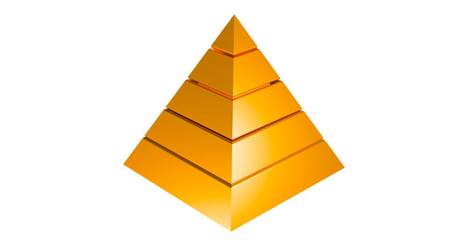 Pyramid graph in golden metallic business concept triangular bar in a transparent background
