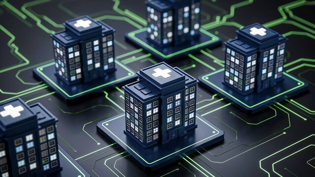 Digital hospital network with connected healthcare buildings and smart technology